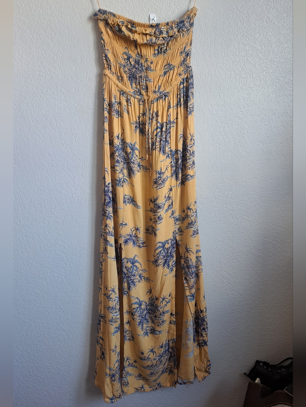 Patrons Of Peace Yellow Floral Smocked Strapless Maxi Dress Size Medium NWT